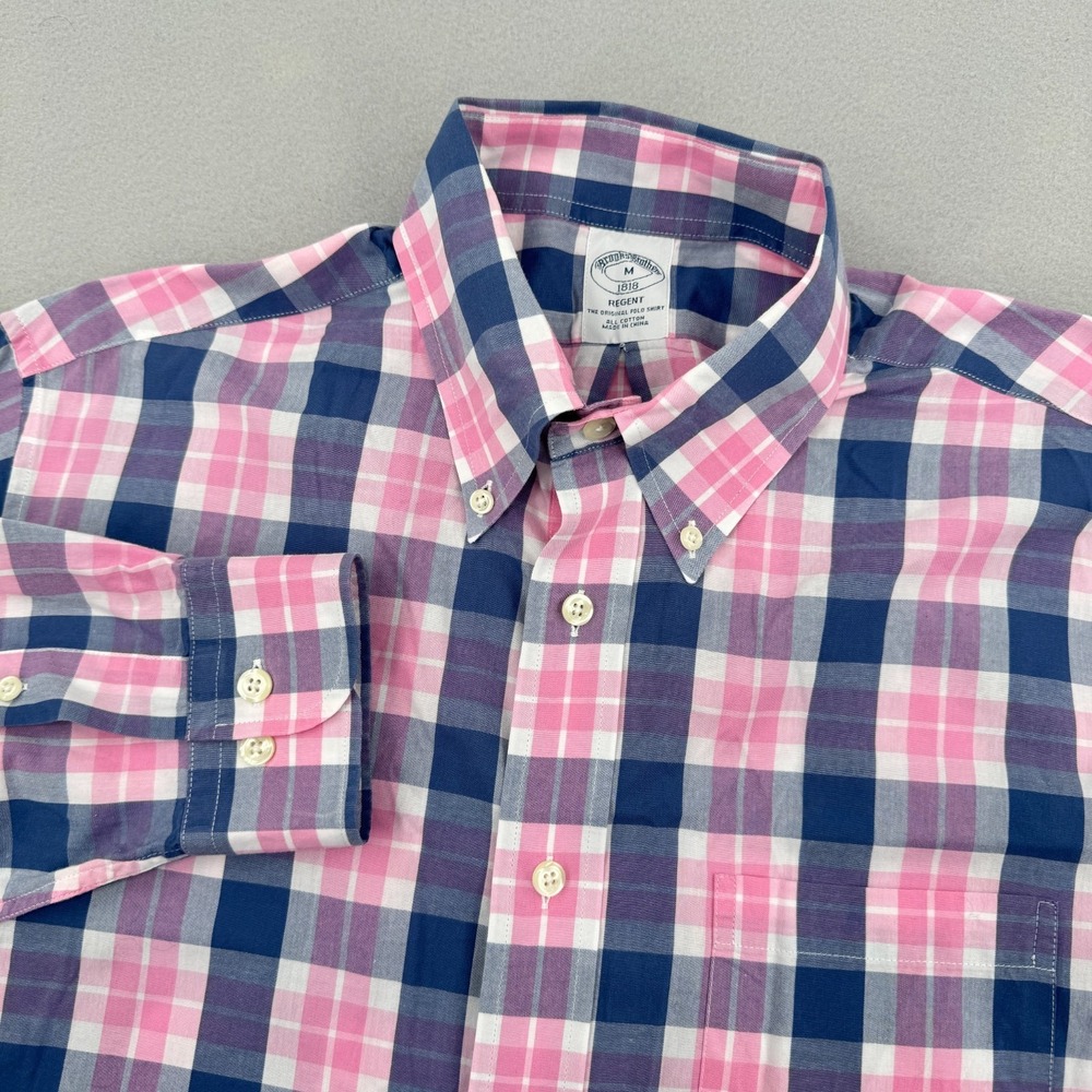 Brooks Brothers Regent Long Sleeve Button Down Men's M‎ Pink/Blue Plaid Preppy